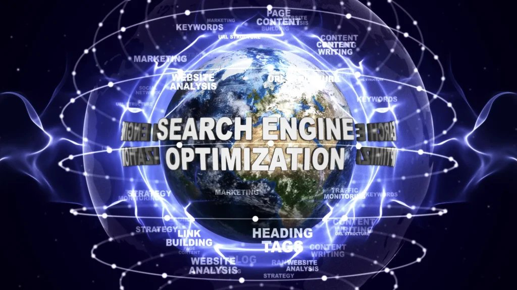 search engine optimization text around earth